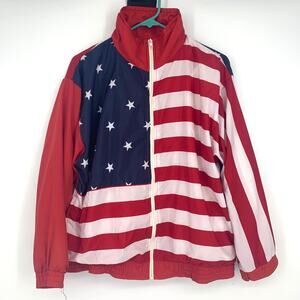Active Horizon Vintage American Flag Polyester Full Zip Track Jacket Size Medium